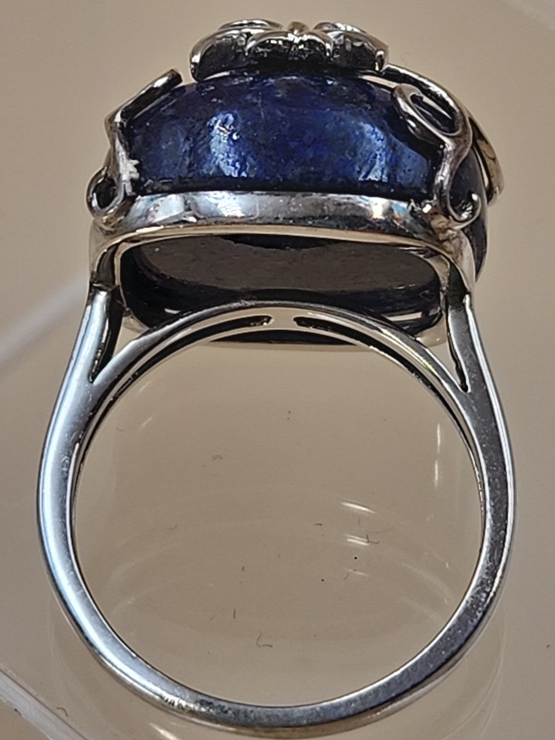 Lapis Lazuli/Sterling Silver/Clear Crystal/Red Garnet Owl Design Ring Size 7.75