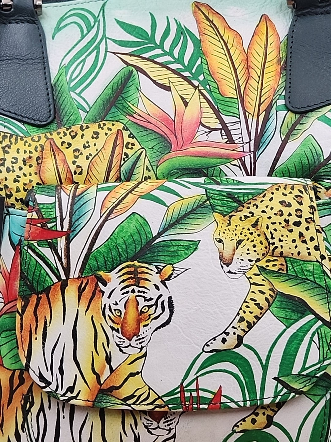 Sharif Hand Painted Jungle Tiger  Leather Hand Bag With  Detachable Crossbody