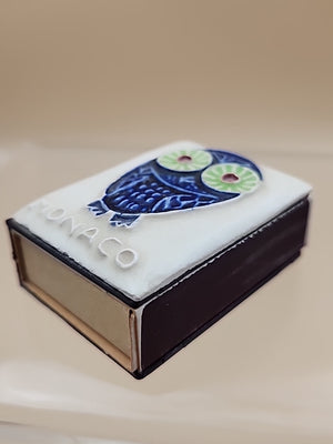 Ceramic Topped Vintage Matchbox Cover With Wood Matches From Monaco