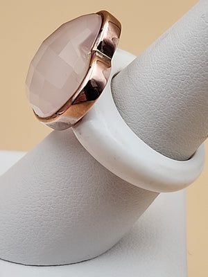YOURS BY LOREN Rose Quartz/White Onyx/Vermeil Rose Gold Sterling Ring Size 7