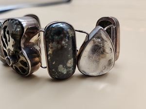 Pyritized Ammonite Shell/Pyrite/Quartz/Smoky Quartz/Sterling Adjustable Bracelet