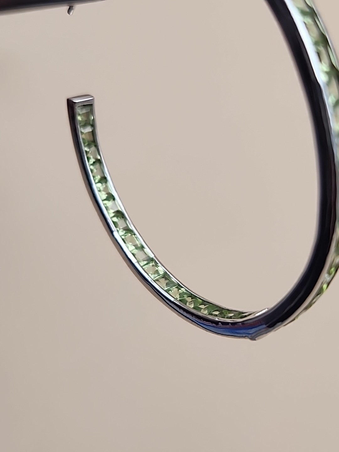 JTV Green Peridot/Sterling Silver/ 2" Channel Set/ Inside Out Hoop Earrings