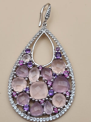 Amethyst/Rose Quartz/White Quartz/Sterling Silver Teardrop Drop/Dangle Earrings
