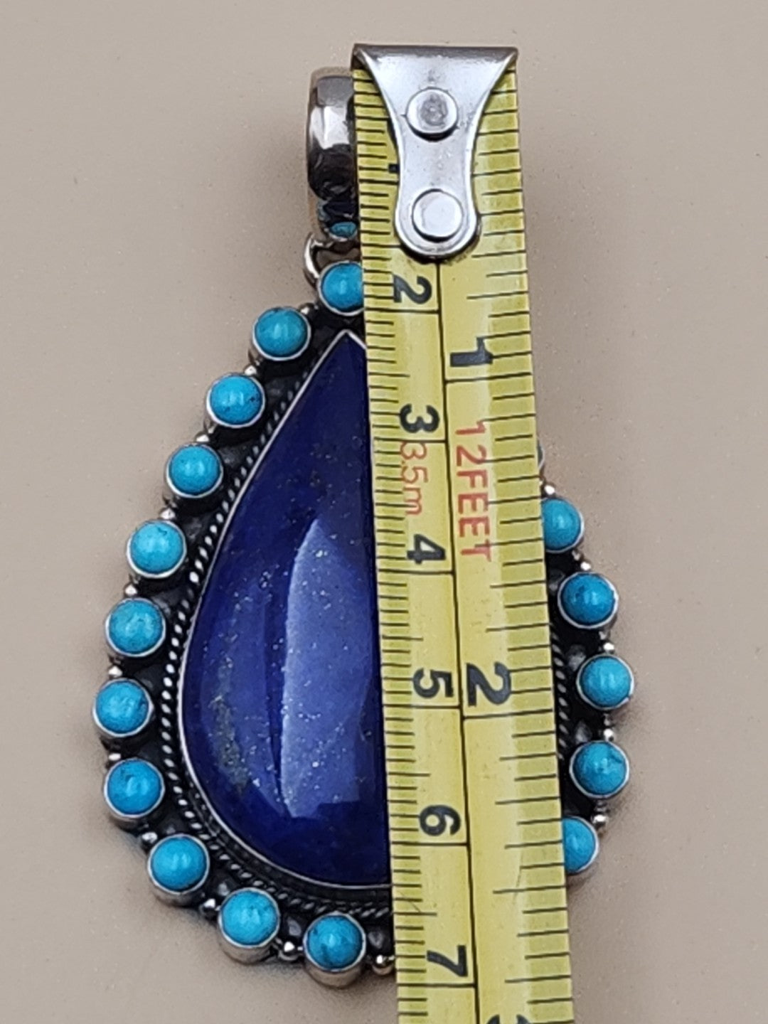 Sleeping Beauty Turquoise/Lapis Lazuli Cabochon/Sterling Silver Pendant