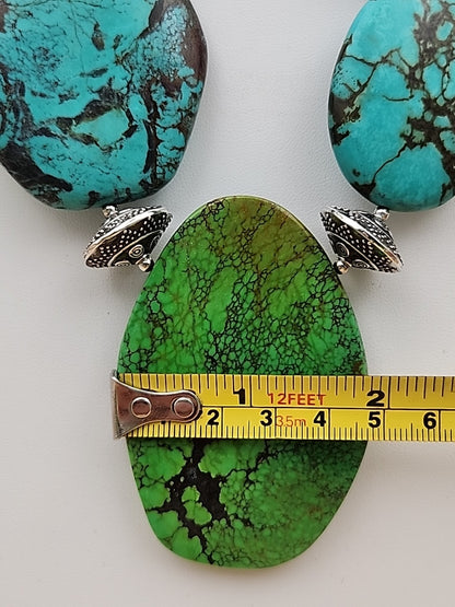 AMY KAHN RUSSELL Original  Green &  Blue Chunky Turquoise 24" Necklace 9.5 OZ TW