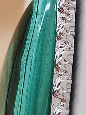 Green Malachite/Sterling Silver/Elephant Design Bezel Statement Pendant