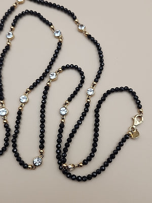 HSN Faceted Black Onyx/Topaz/14k Over Sterling Silver 36" Necklace