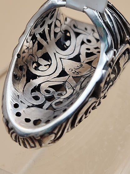 SAMUEL B. Mother Of Pearl/ Sterling Silver Filagree Finger Ring Size 6