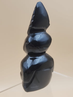 Gold Sheen Obsidian Hand Carved Mayan Aztec Statue