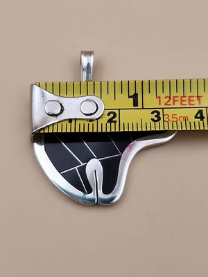 Mexico Southwest Style 950 Fine Silver/ Black Inlaid Onyx Bear Pendant