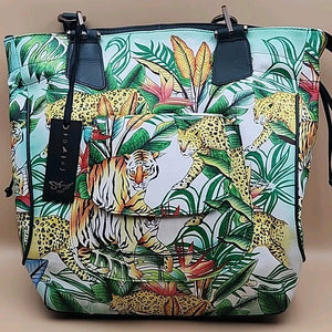 Sharif Hand Painted Jungle Tiger  Leather Hand Bag With  Detachable Crossbody