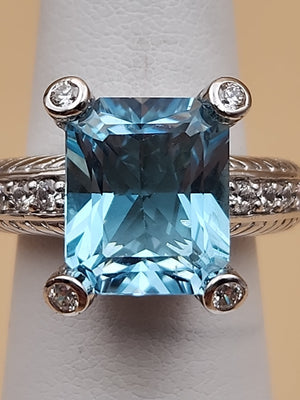 JUDITH RIPKA Aquamarine/Cubic Zirconia/Sterling Silver Ring Size 6