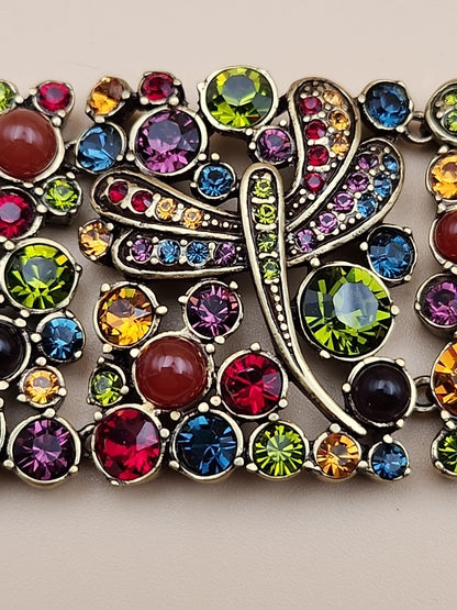 HEIDI DAUS Multi Color Faceted Swarovski Crystal/Dragonfly Panel Bracelet