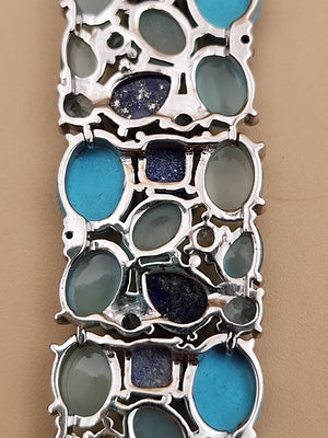KHR JEWELS Stabilized Turquoise/Lapis/Chalcedony/Blue/White Topaz 7.5"Bracelet