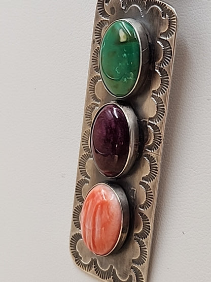 TONY YAZZIE N.A.  NAVAJO Spiny Oyster/Turquoise/Sterling Silver Pendant