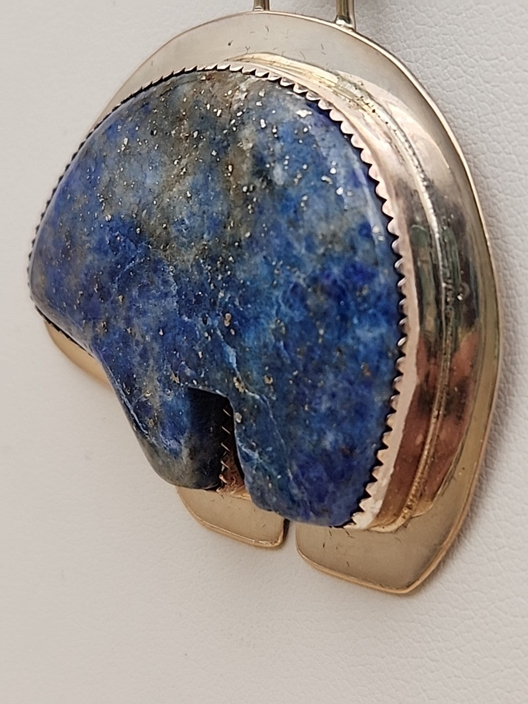 BENJAMIN PIASO NAVAJO Lapis Lazuli Bear/Sterling Silver Navajo Bear Pendant