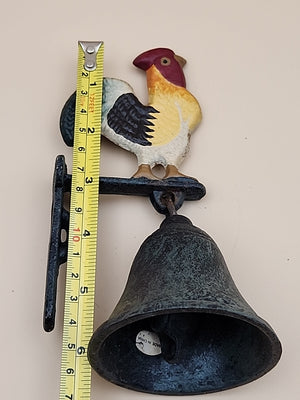 Vintage Cast Iron Painted Rooster Dinner Bell 6.5” Tall Door Bell