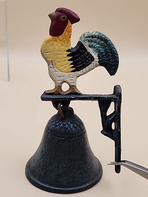Vintage Cast Iron Painted Rooster Dinner Bell 6.5” Tall Door Bell
