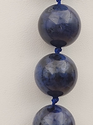 Blue Dumortierite Polished 14mm Bead/Sterling Silver Clasp 17" Necklace