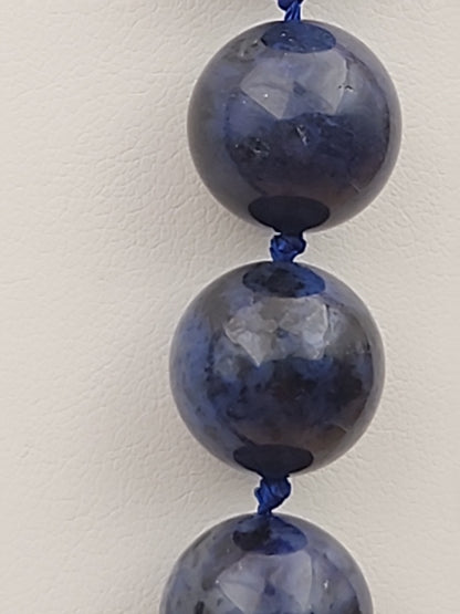 Blue Dumortierite Polished 14mm Bead/Sterling Silver Clasp 17" Necklace