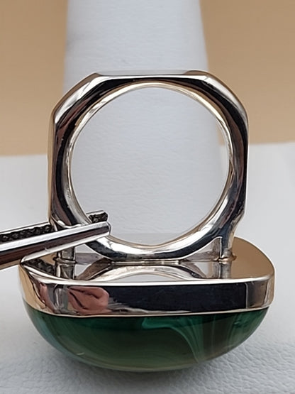 DESERT ROSE TRADING Chunky Square Congo Malachite/Sterling Silver Ring Size 7