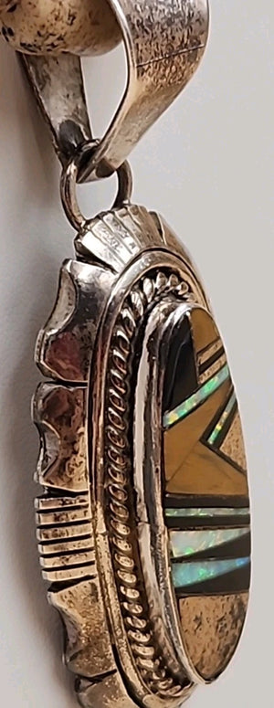MELVIN FRANCIS Navajo 925 /Onyx/Jasper/Tiger Eye Inlay Pendant & Necklace