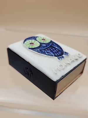 Ceramic Topped Vintage Matchbox Cover With Wood Matches From Monaco
