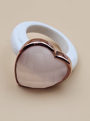 YOURS BY LOREN Rose Quartz/White Onyx/Vermeil Rose Gold Sterling Ring Size 7