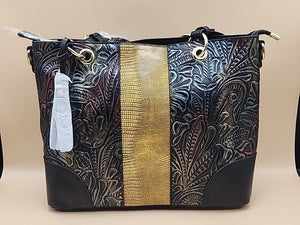 M.C. Textured Leather Multi Color Handbag