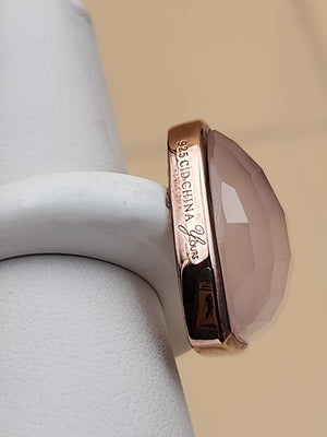 YOURS BY LOREN Rose Quartz/White Onyx/Vermeil Rose Gold Sterling Ring Size 7