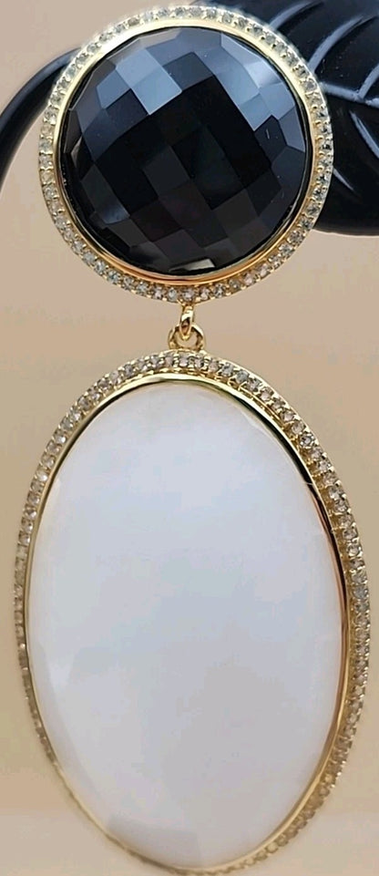 ROSS SIMONS 18k Over Sterling White Agate/ Black Onyx/White Topaz Drop Earrings