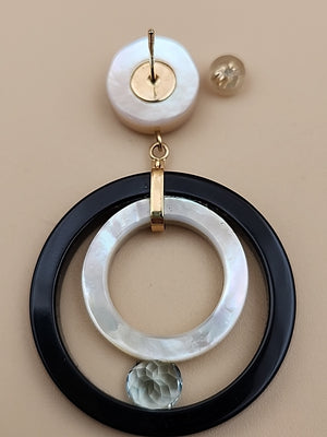 ROSS SIMONS 14k/Mother Of Pearl/Blue Topaz/Open Circle Drop Earrings