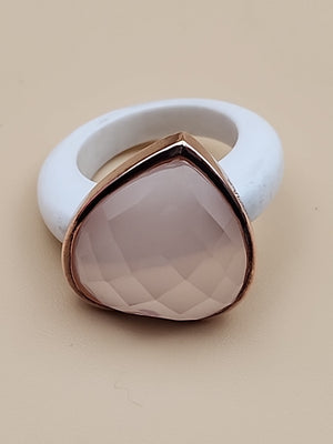 YOURS BY LOREN Rose Quartz/White Onyx/Vermeil Rose Gold Sterling Ring Size 7