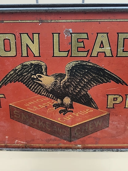 1900's UNION LEADER Antique Cut Plug Tobacco Tin With Lock And Handle