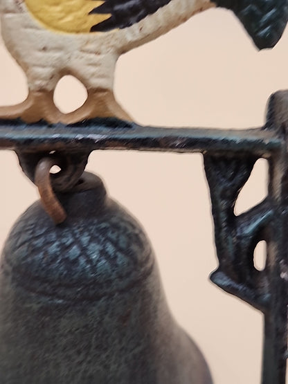 Vintage Cast Iron Painted Rooster Dinner Bell 6.5” Tall Door Bell