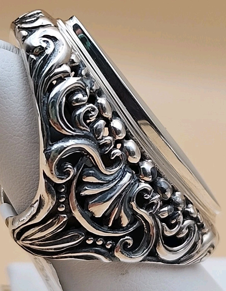 SAMUEL B. Mother Of Pearl/ Sterling Silver Filagree Finger Ring Size 6
