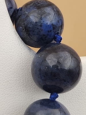 Blue Dumortierite Polished 14mm Bead/Sterling Silver Clasp 17" Necklace