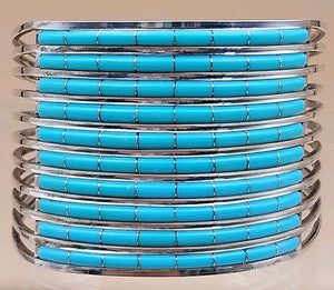 ANSON LETICIA WALLACE ZUNI Turquoise Inlaid/Sterling Silver Cuff Bracelet