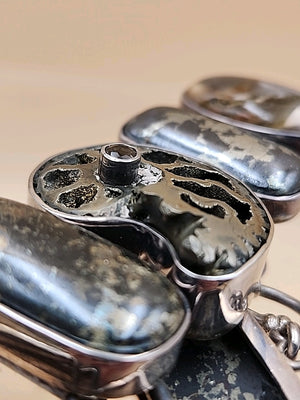 Pyritized Ammonite Shell/Pyrite/Quartz/Smoky Quartz/Sterling Adjustable Bracelet