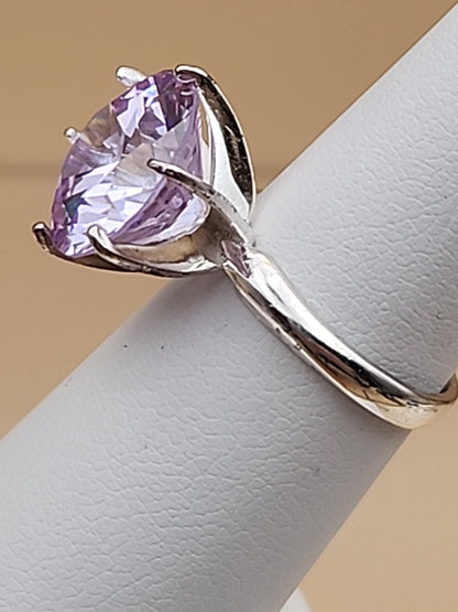 Lavender Cubic Zirconia/Portuguese Cut Solitaire/Sterling Silver  Ring Size 4.75