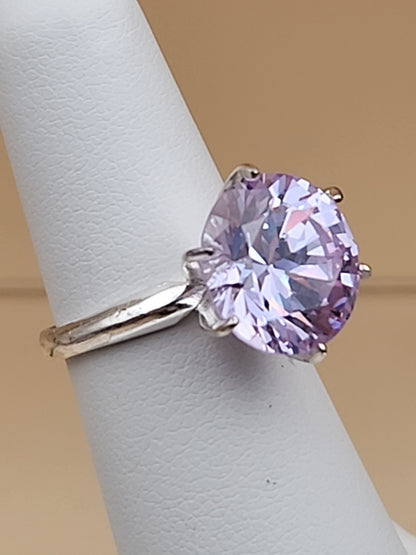 Lavender Cubic Zirconia/Portuguese Cut Solitaire/Sterling Silver  Ring Size 4.75