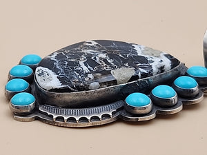 GILBERT PLATERO NAVAJO Sleeping Beauty/ White Buffalo Turquoise/Sterling Pendant