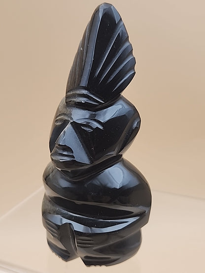 Gold Sheen Obsidian Hand Carved Mayan Aztec Statue