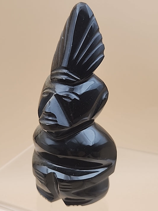 Gold Sheen Obsidian Hand Carved Mayan Aztec Statue