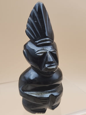 Gold Sheen Obsidian Hand Carved Mayan Aztec Statue