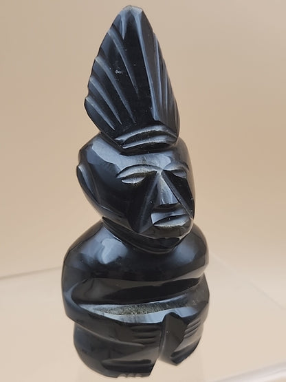 Gold Sheen Obsidian Hand Carved Mayan Aztec Statue