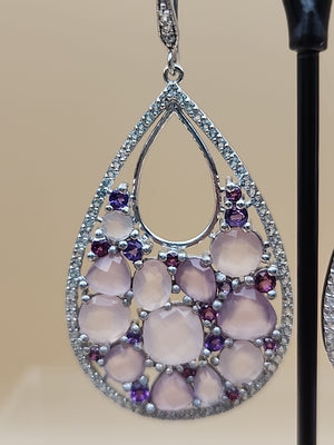 Amethyst/Rose Quartz/White Quartz/Sterling Silver Teardrop Drop/Dangle Earrings