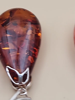 Baltic Cognac Amber/Sterling Silver 1.75" Drop/Dangle Earrings