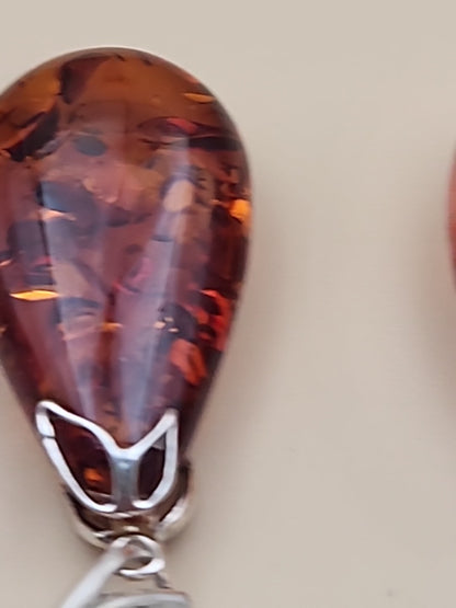 Baltic Cognac Amber/Sterling Silver 1.75" Drop/Dangle Earrings