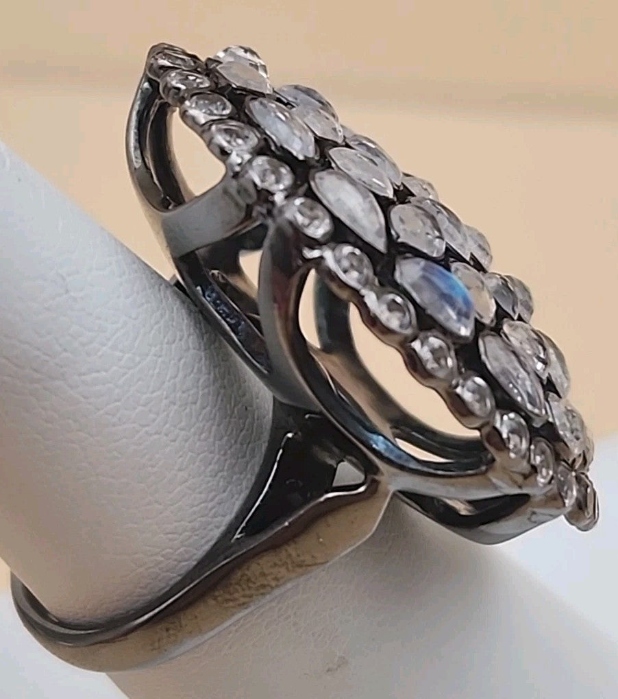 ROSS SIMONS 925 Silver/Moonstone/White Topaz Cluster Ring Sz. 6.25 & Earring Set